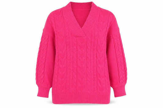 Brave Soul Women’s Pink Cable-Knit V-Neck Jumper Size L
