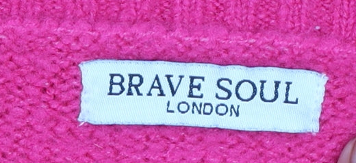 Brave Soul Women’s Pink Cable-Knit V-Neck Jumper Size L