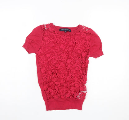 Additional front view of French Connection Women's Red Lace Knit jumper XS