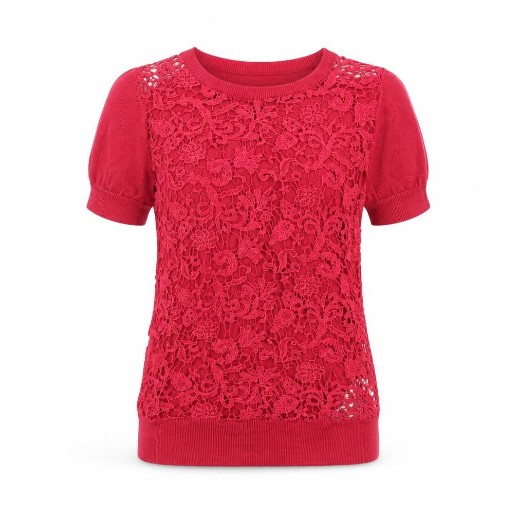 French Connection Women's Red Lace Knit Pullover Jumper XS
