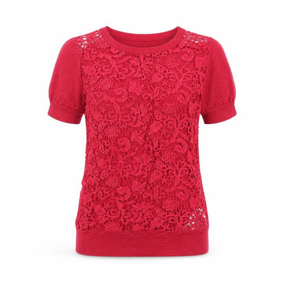 Front view of French Connection Women's Red Lace Knit jumper XS