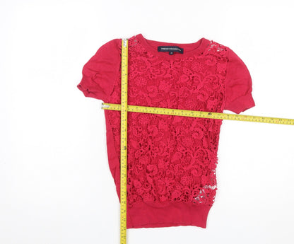 Back view of French Connection Women's Red Lace Knit jumper XS