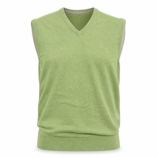 Pierre Cardin Men's Green Cotton V-Neck Sleeveless Vest Jumper Size S