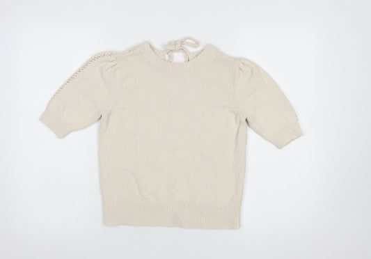 Marks and Spencer Women Beige XS Puff Sleeve Knit Jumper