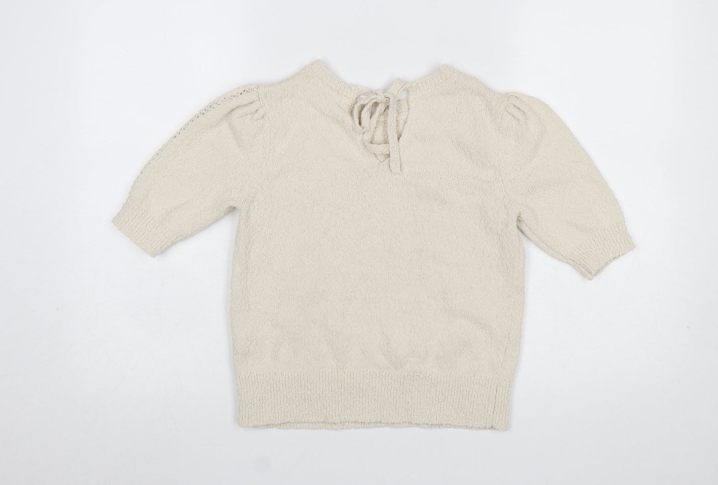 Marks and Spencer Women Beige XS Puff Sleeve Knit Jumper