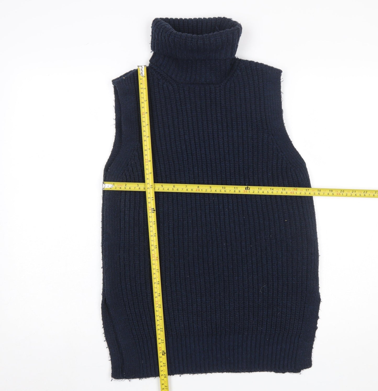 Marks and Spencer Womens Blue Roll Neck Sleeveless Knit Jumper Vest XS