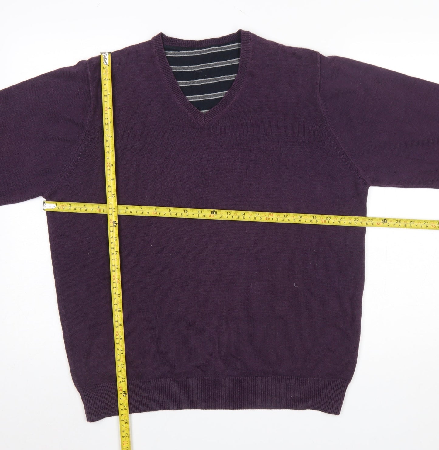 Marks and Spencer Men’s Purple Cotton V-Neck Jumper Size L