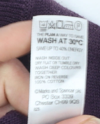 Marks and Spencer Men’s Purple Cotton V-Neck Jumper Size L