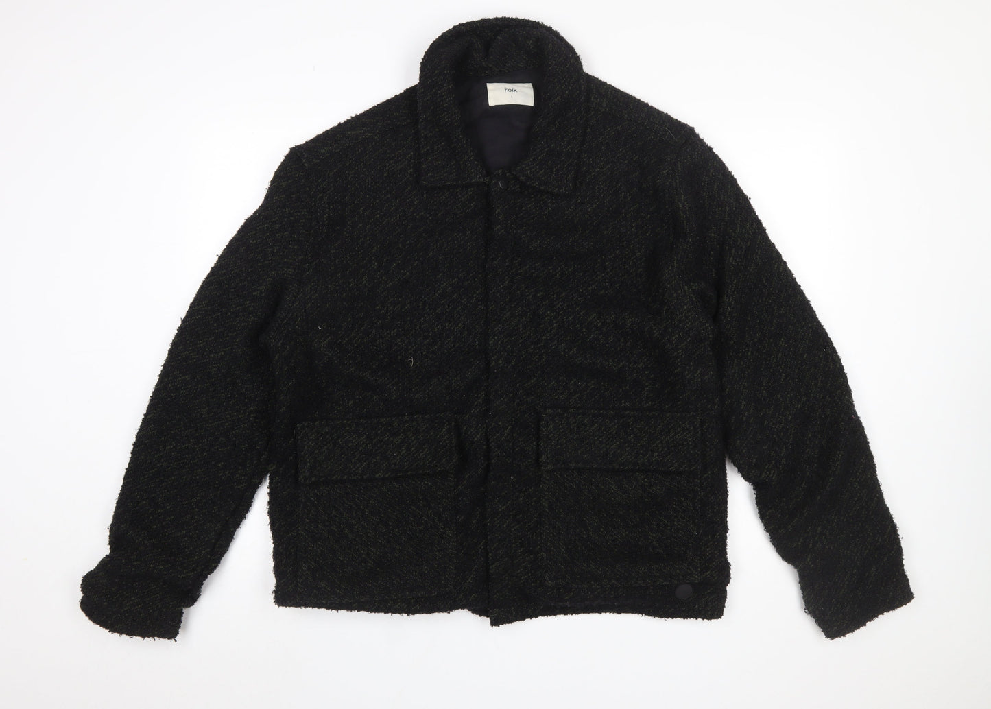 Folk Men Black L Basic Jacket Polyester Casual Mid-Length