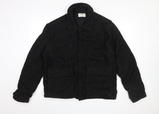 Folk Men Black L Basic Jacket Polyester Casual Mid-Length