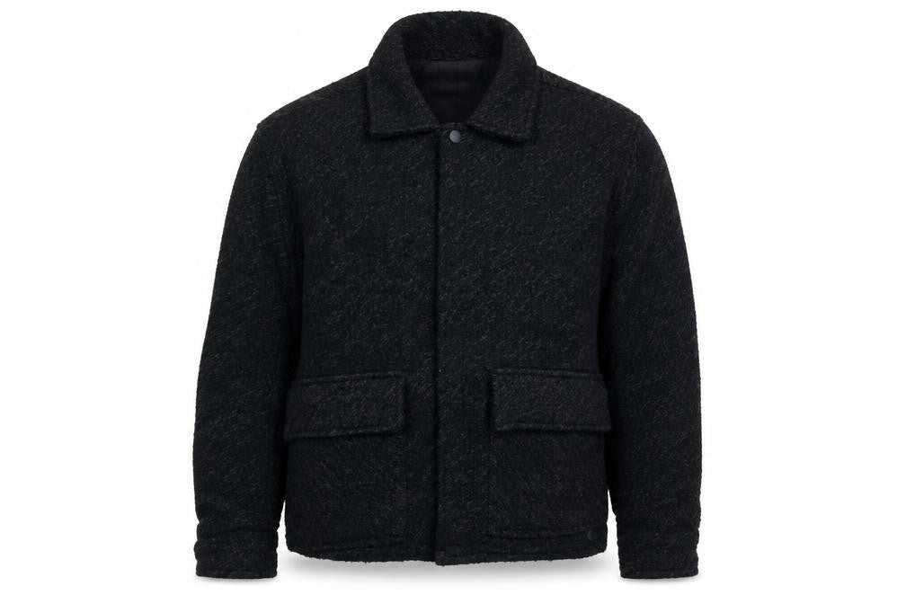 Folk Men Black L Basic Jacket Polyester Casual Mid-Length