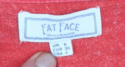 Fat Face Women Red Cotton Crew Neck Long Sleeve Pullover Jumper Size 8