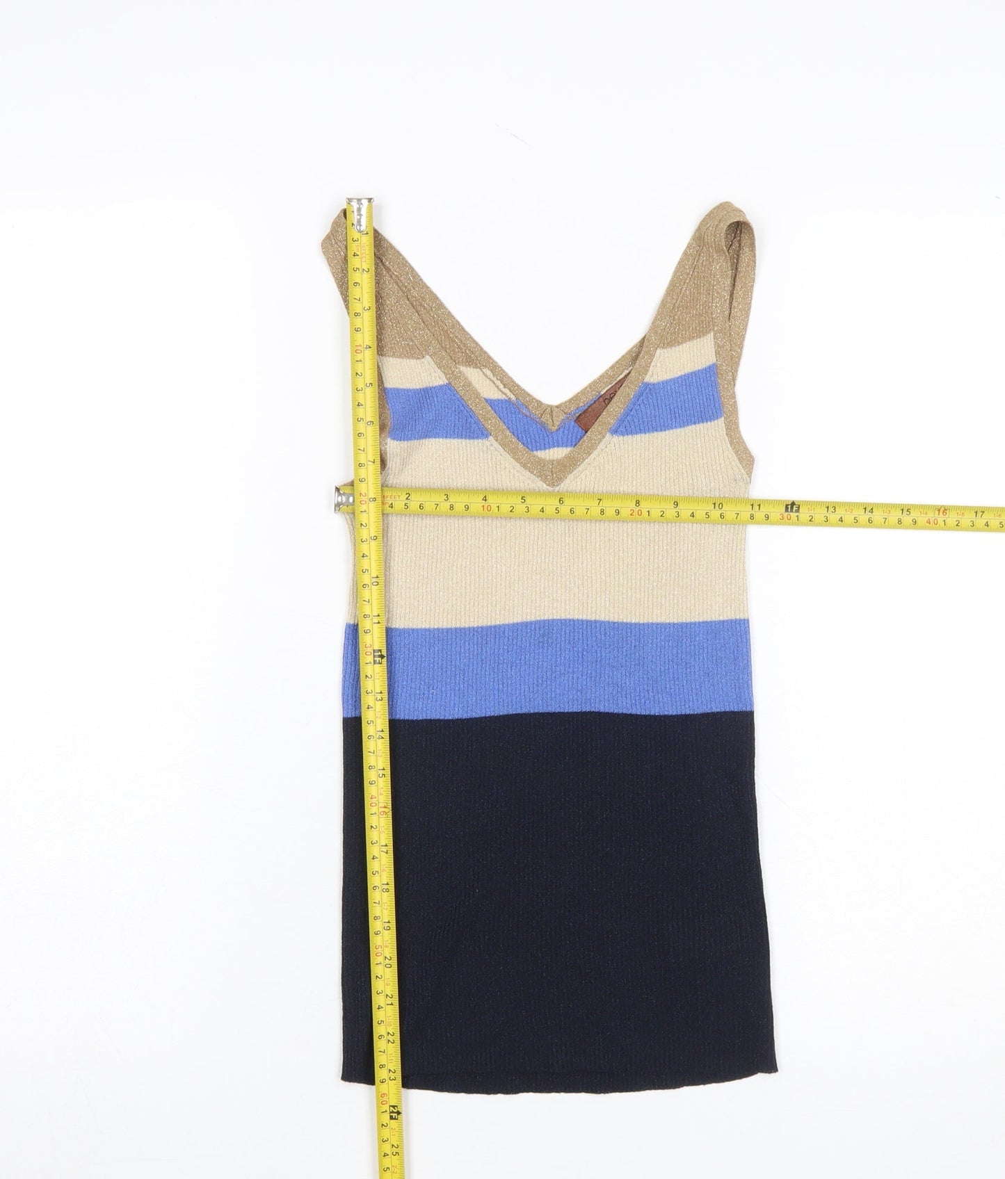 Next Women’s Beige Blue Striped Knit Tank Top Size 6