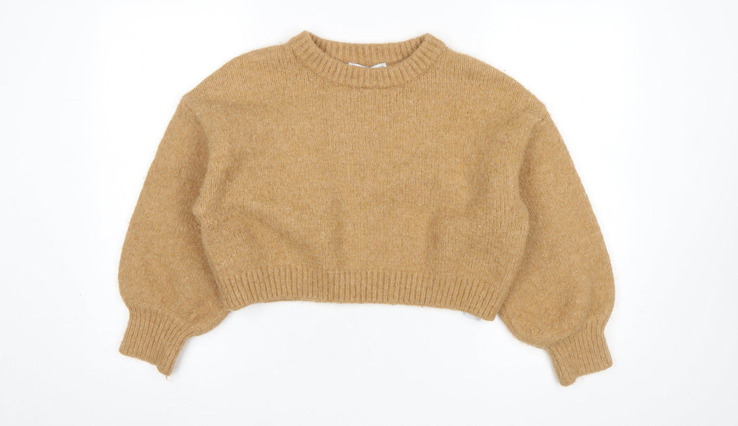 ZARA Women Beige Wool Blend Balloon Sleeve Knit Jumper L