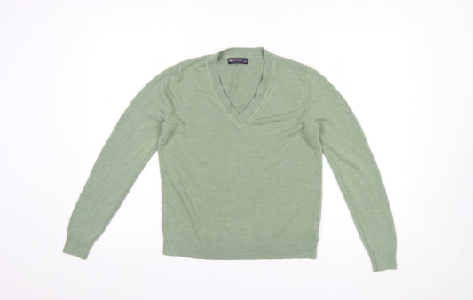 Marks and Spencer Women’s Green V-Neck Long Sleeve Acrylic Jumper Size S