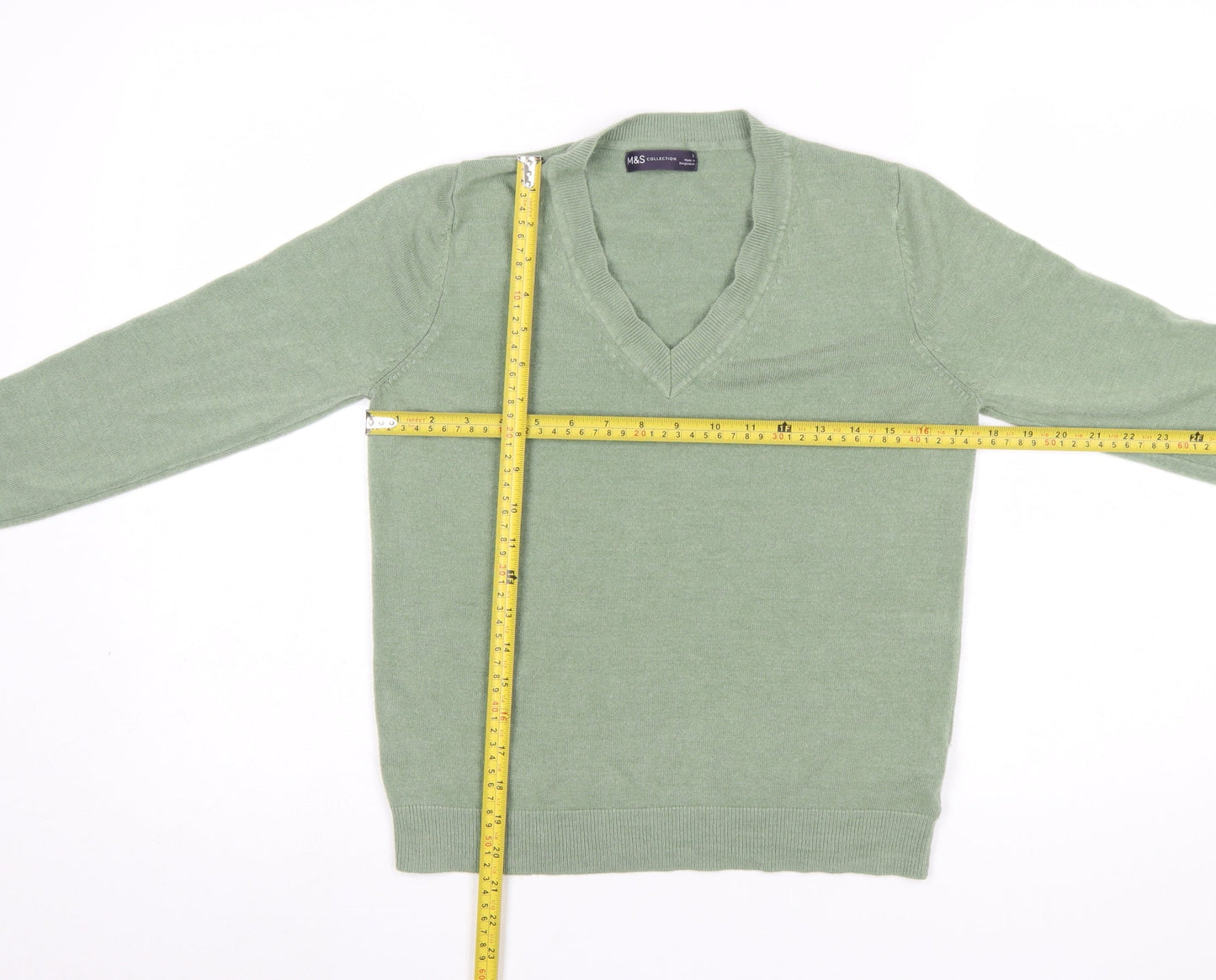 Marks and Spencer Women’s Green V-Neck Long Sleeve Acrylic Jumper Size S