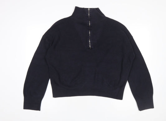 French Connection Women's Black High Neck Zip Cotton Jumper Size S