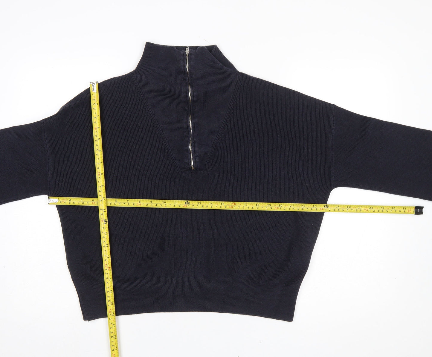 French Connection Women's Black High Neck Zip Cotton Jumper Size S