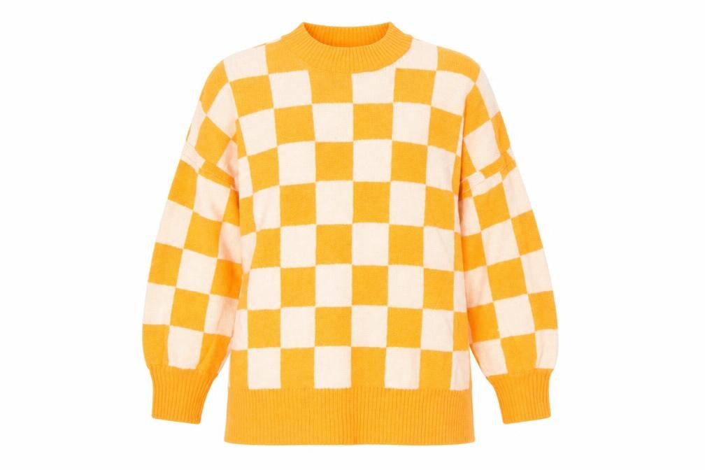 H&M Women’s Orange Check Pullover Jumper XL Knit Acrylic
