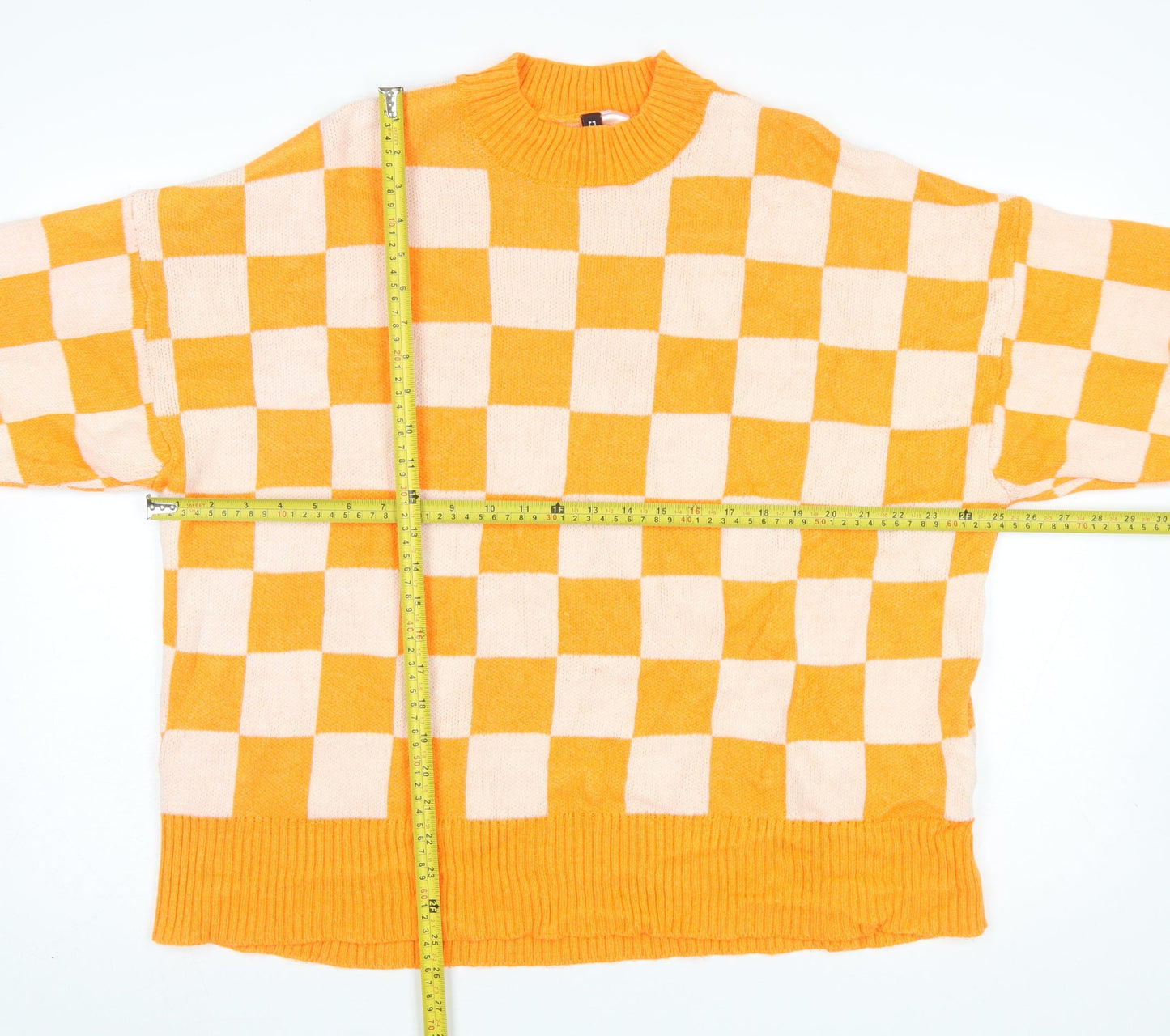 H&M Women’s Orange Check Pullover Jumper XL Knit Acrylic