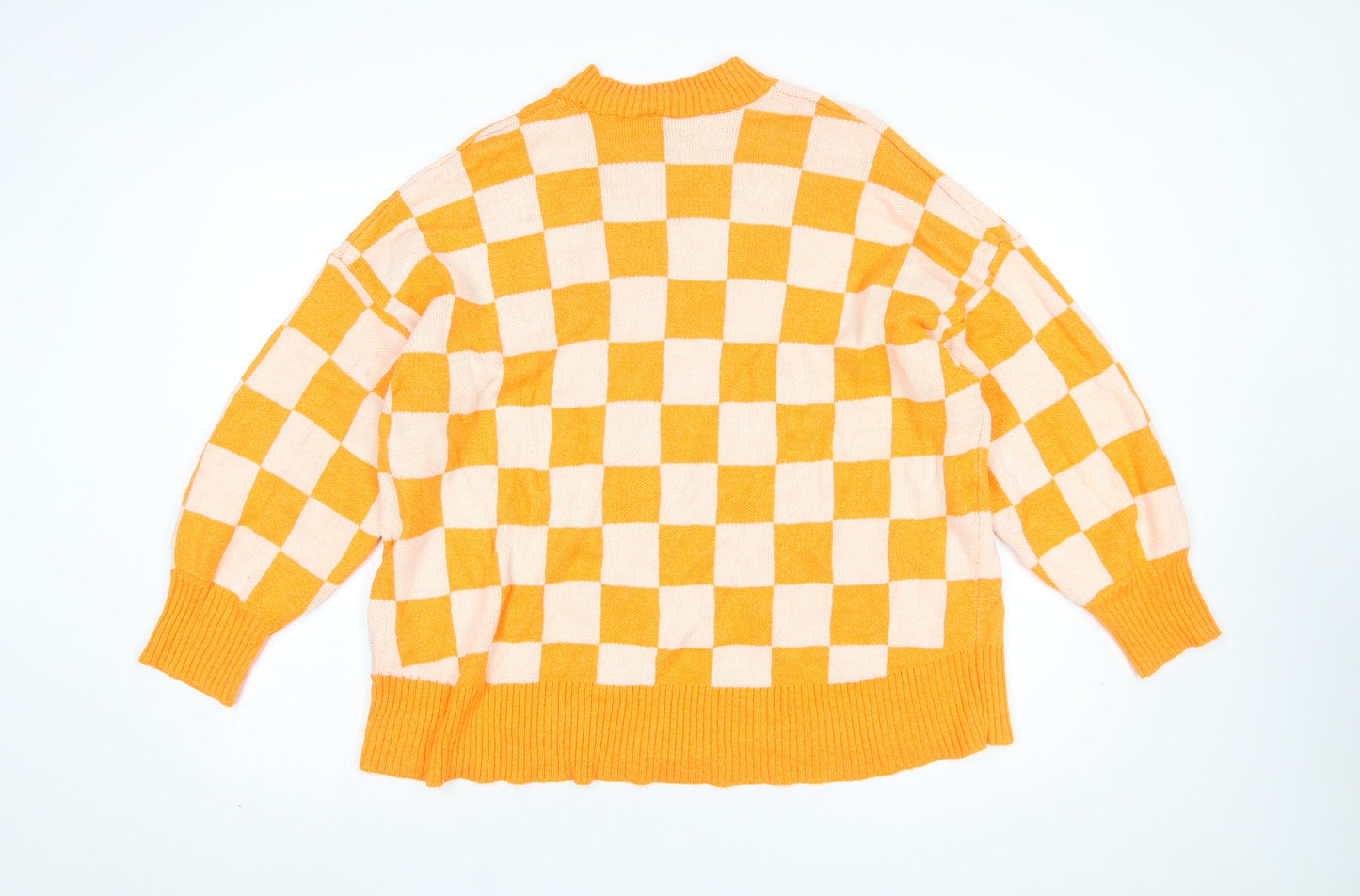 H&M Women’s Orange Check Pullover Jumper XL Knit Acrylic