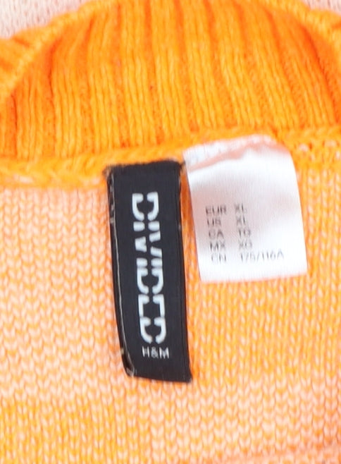 H&M Women’s Orange Check Pullover Jumper XL Knit Acrylic