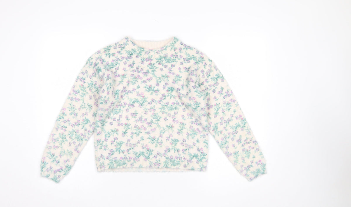 Franki by Francesca’s Girls Ivory Floral Pullover Jumper Size 12 Nylon Blend