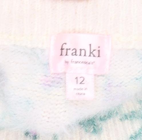 Franki by Francesca’s Girls Ivory Floral Pullover Jumper Size 12 Nylon Blend