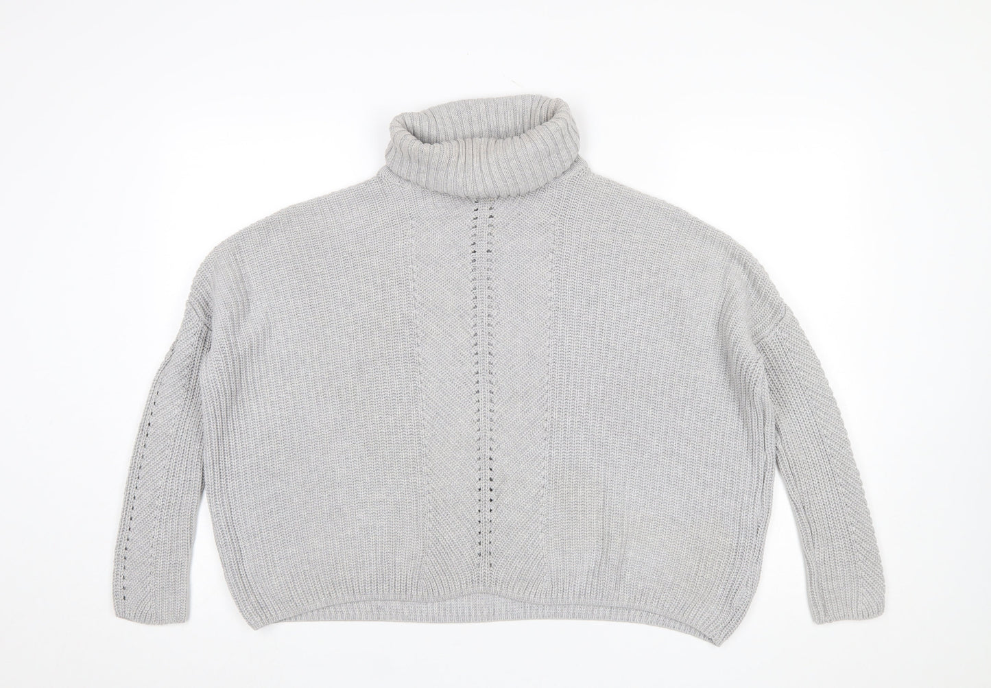 Miss Selfridge Women’s Grey Roll Neck Cable-Knit Jumper UK 8