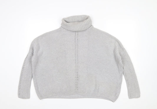 Miss Selfridge Women’s Grey Roll Neck Cable-Knit Jumper UK 8