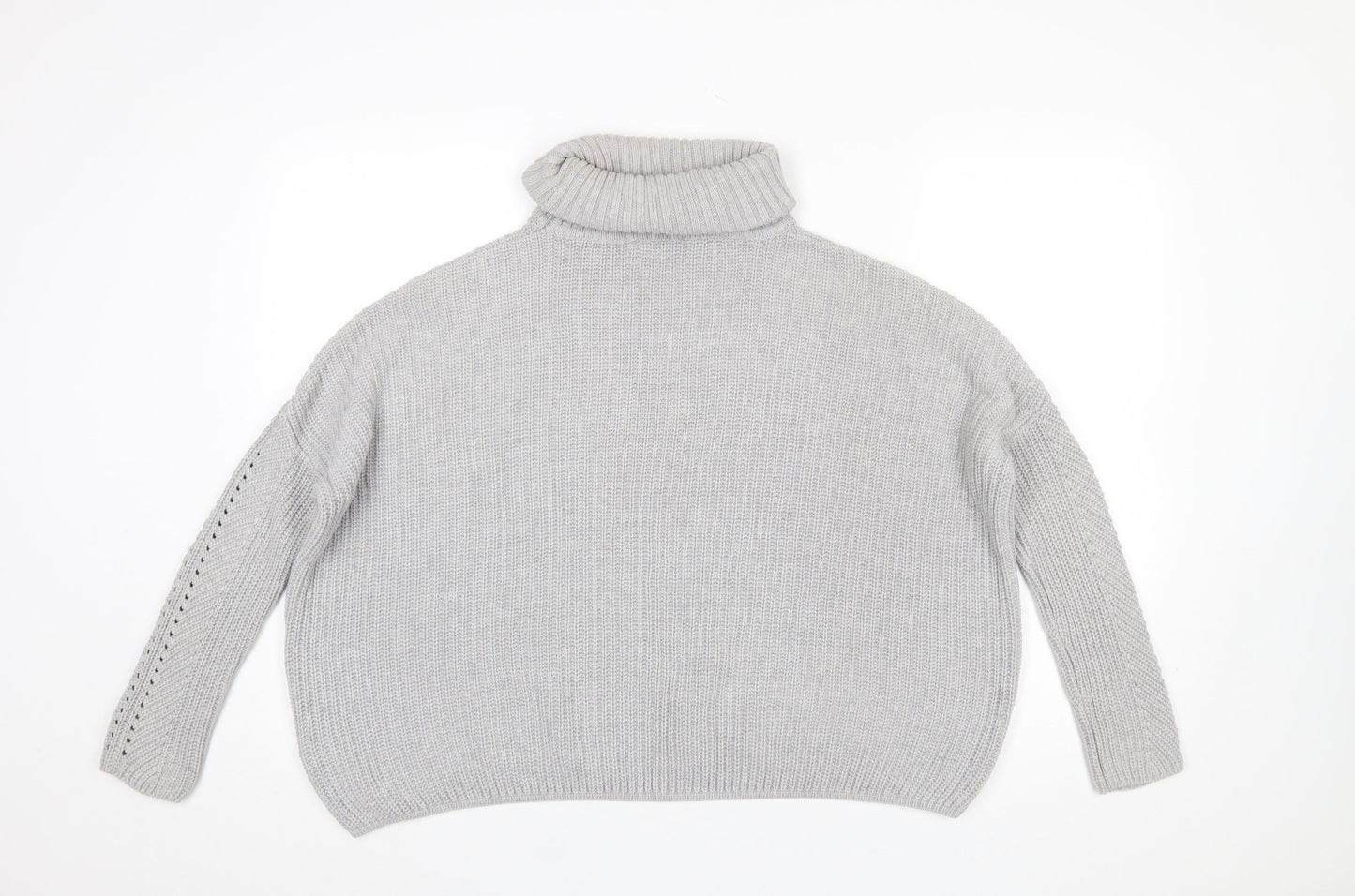 Miss Selfridge Women’s Grey Roll Neck Cable-Knit Jumper UK 8