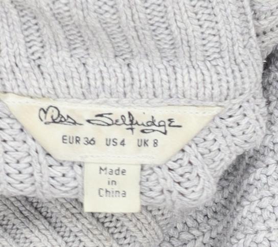 Miss Selfridge Women’s Grey Roll Neck Cable-Knit Jumper UK 8