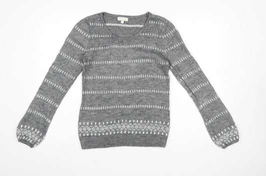 Monsoon Women Grey Wool Blend Fair Isle Long Sleeve Jumper M