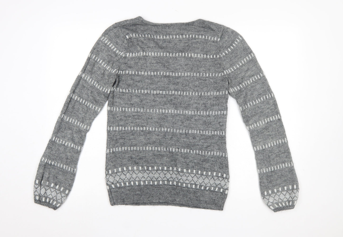Monsoon Women Grey Wool Blend Fair Isle Long Sleeve Jumper M