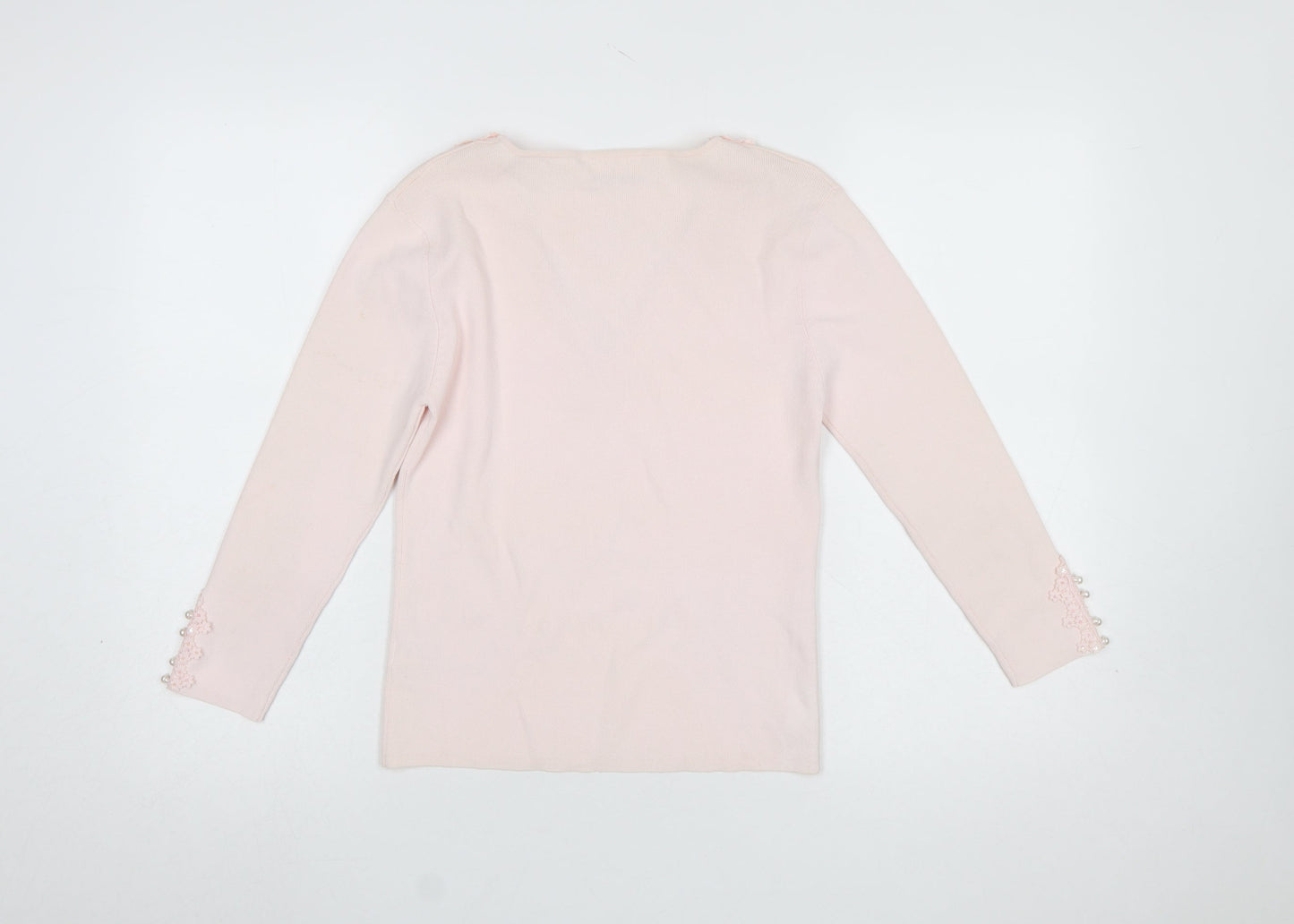 Wallis Women Pink V-Neck Long Sleeve Beaded Jumper Size 12