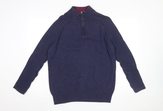 B.U.M. Equipment Men's Blue Cotton 1/4 Zip Knit Jumper Size M