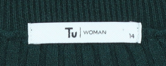 Tu Women Green Crew Neck Knit Jumper Size 14