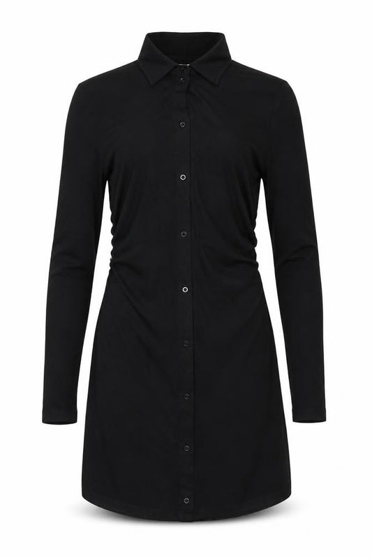 NA-KD Women Black Long Sleeve Collared Shirt Dress L