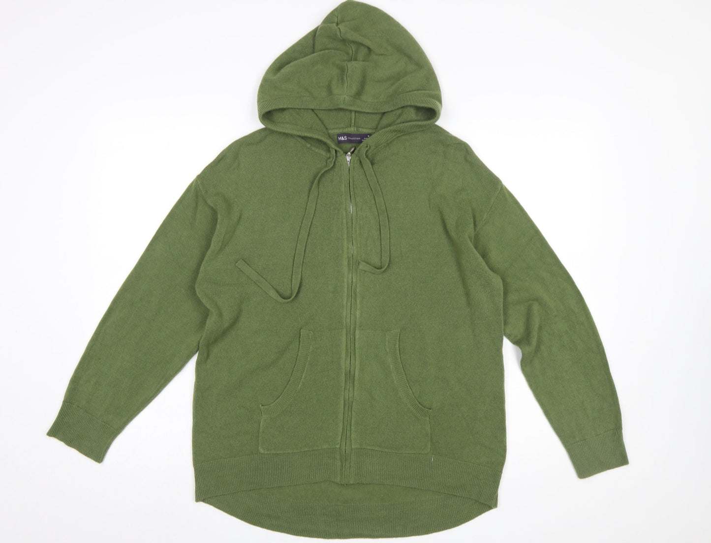 Marks and Spencer Women’s Green Acrylic Full Zip Hooded Jumper M