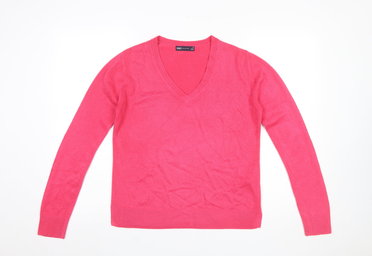 Marks and Spencer Women’s Pink V-Neck Acrylic Jumper Size 10