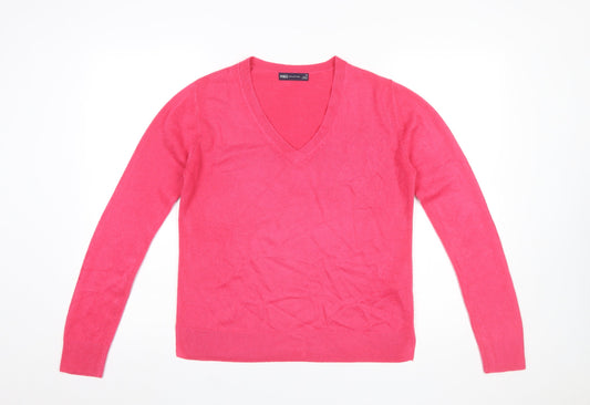 Marks and Spencer Women’s Pink V-Neck Acrylic Jumper Size 10