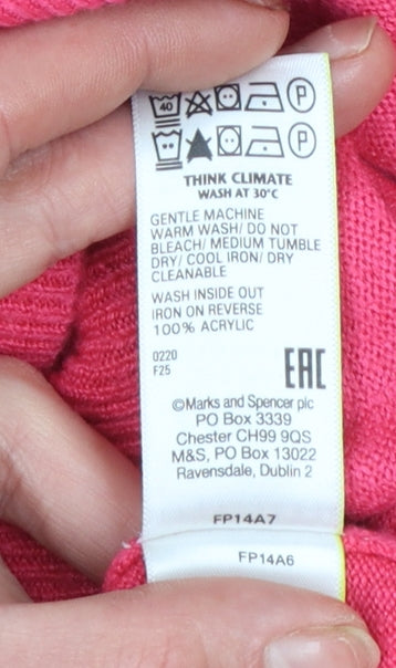 Marks and Spencer Women’s Pink V-Neck Acrylic Jumper Size 10