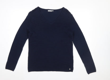 Fransa Women's Blue V-Neck Knit Pullover Jumper Size S