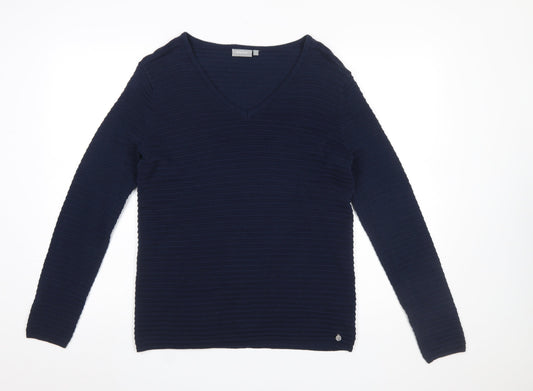 Fransa Women's Blue V-Neck Knit Pullover Jumper Size S