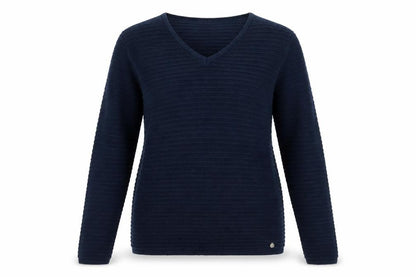 Fransa Women's Blue V-Neck Knit Pullover Jumper Size S