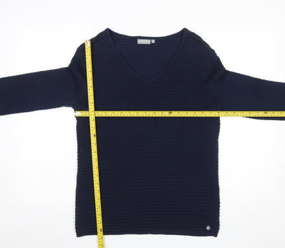 Fransa Women's Blue V-Neck Knit Pullover Jumper Size S
