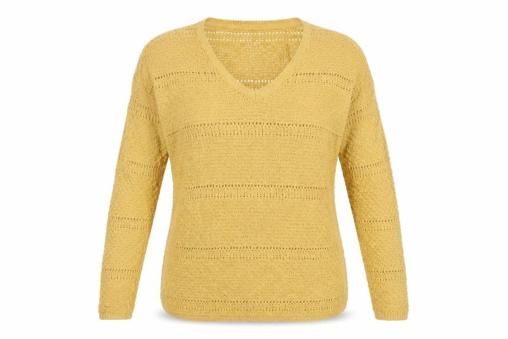 FatFace Women’s Yellow Cotton Open-Knit V-Neck Jumper UK 8
