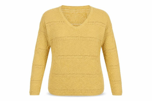 FatFace Women’s Yellow Cotton Open-Knit V-Neck Jumper UK 8