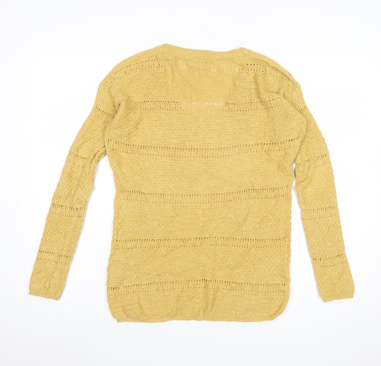 Fat Face Women’s Yellow Cotton Open-Knit V-Neck Jumper UK 8