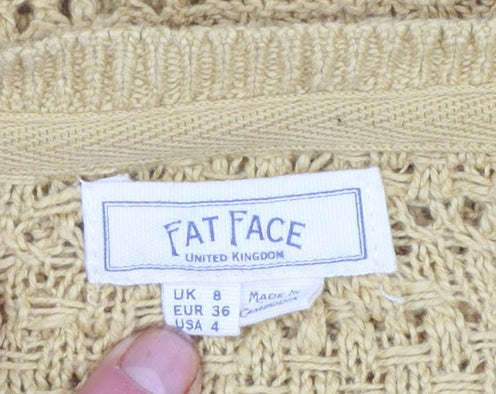 Fat Face Women’s Yellow Cotton Open-Knit V-Neck Jumper UK 8